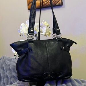 The Sak Black and Silver Shoulder Bag with Structured Design NWT!